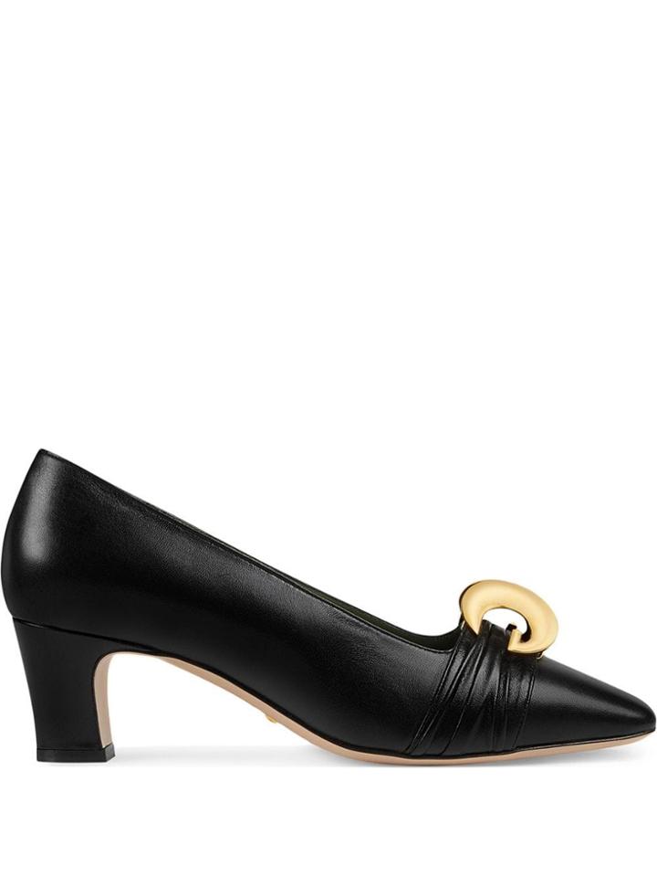 Gucci Leather Mid-heel Pump With Half Moon Gg - Black