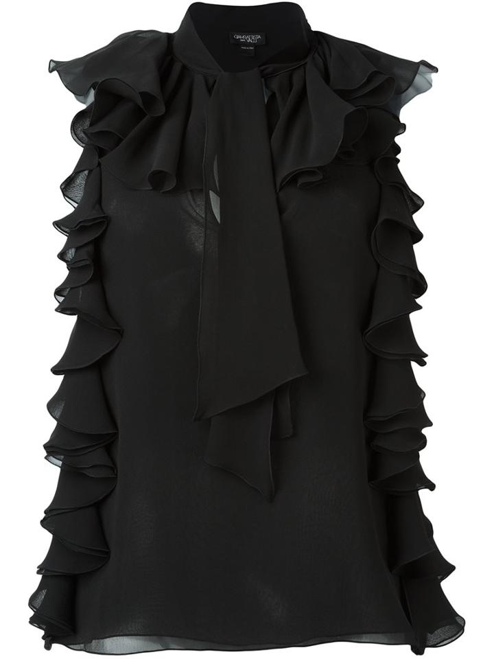 Giambattista Valli - Ruffled Sleeveless Blouse - Women - Silk - 40, Black, Silk