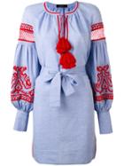 Wandering - Embroidered Plunge Dress - Women - Cotton/linen/flax - 42, Blue, Cotton/linen/flax