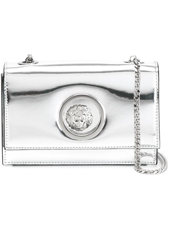 Versus Logo Plaque Shoulder Bag, Women's, Grey, Patent Leather