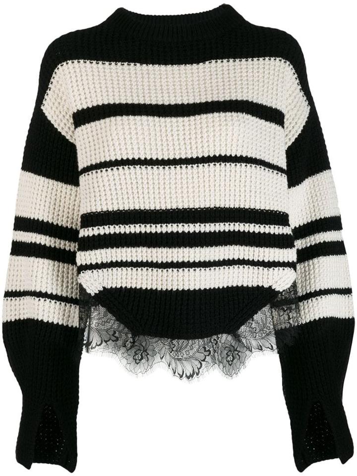 Self-portrait Striped Knit Jumper - Black