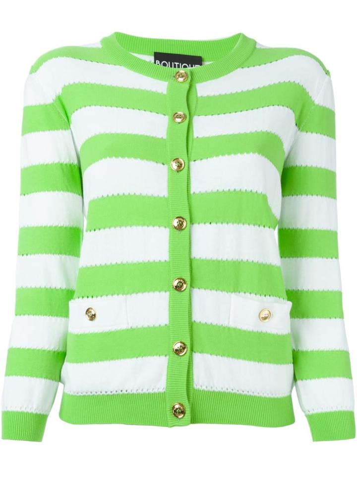 Boutique Moschino Striped Cardigan, Women's, Size: 48, Green, Cotton