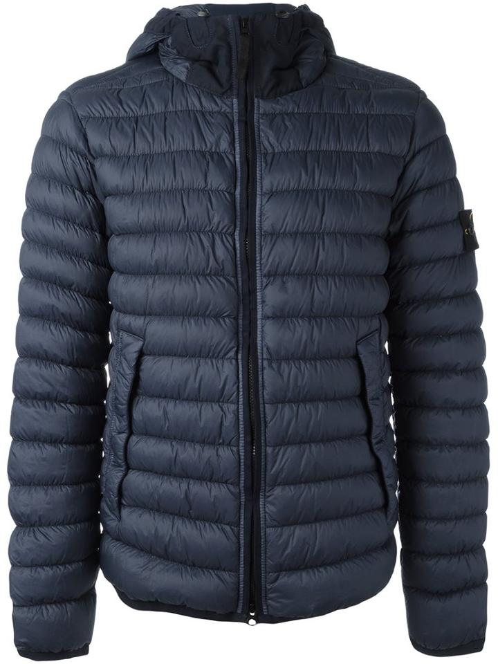 Stone Island Padded Hooded Jacket, Men's, Size: Xxl, Blue, Polyamide/polyurethane Resin/feather Down