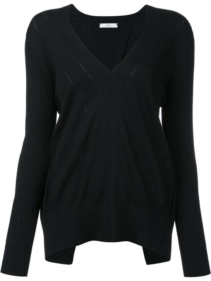 Tome Open Back V-neck Blouse, Women's, Size: Medium, Black, Wool