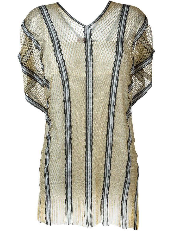 Missoni Mesh Striped Ruffled Tunic, Women's, Beige, Viscose/metallized Polyester/nylon