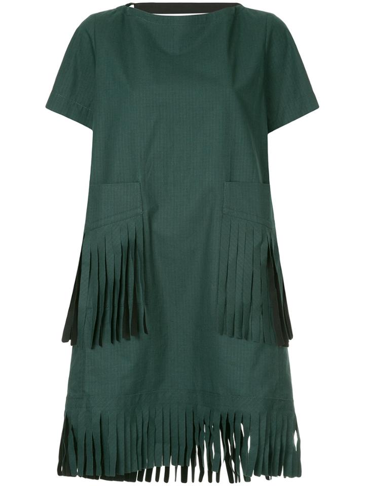 Sacai Fringe Detail Dress - Green