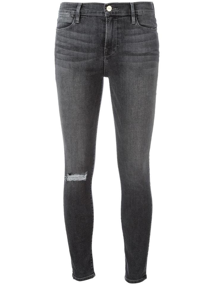 Frame Denim Distressed Skinny Jeans, Women's, Size: 27, Black, Cotton/polyester/spandex/elastane