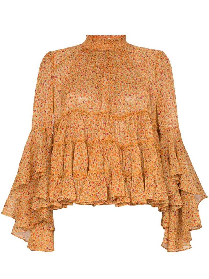 Bytimo Tiered Ruffle Floral Blouse - Orange