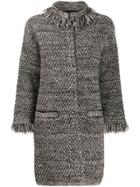 D.exterior Herringbone Fringed Coat - Black