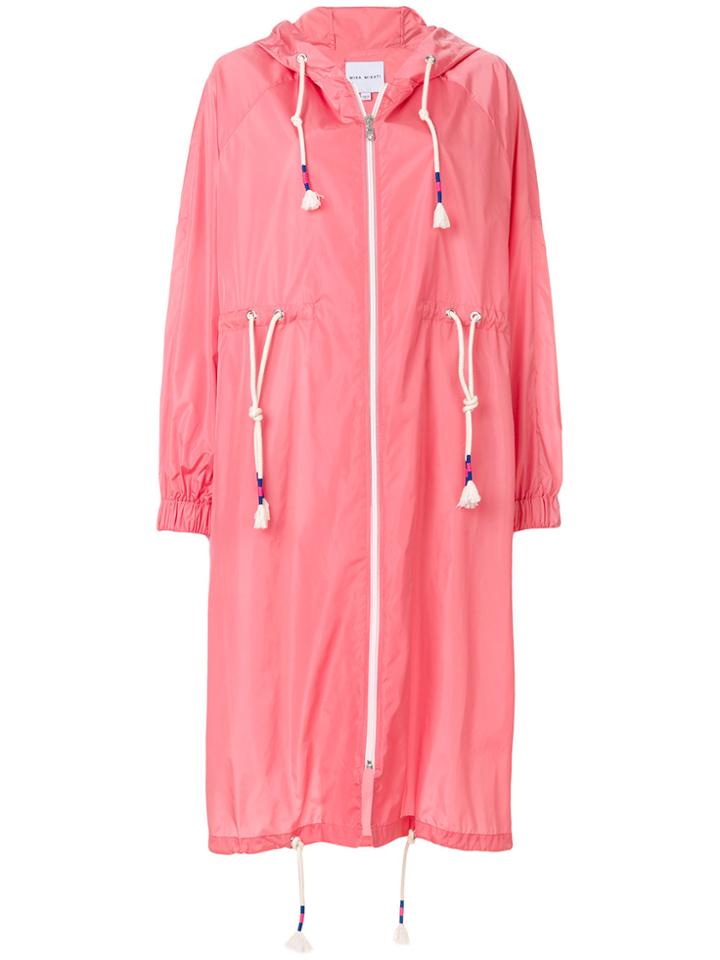 Mira Mikati Mid-length Drawstring Rain Coat - Pink & Purple