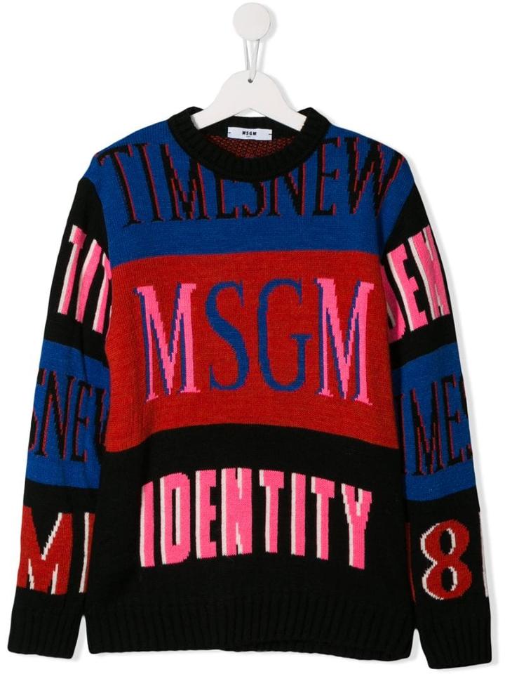 Msgm Kids Teen Typography Knit Sweater - Blue
