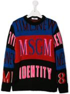 Msgm Kids Teen Typography Knit Sweater - Blue
