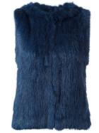 Yves Salomon Hooded Fur Vest, Women's, Size: 42, Blue, Rabbit Fur