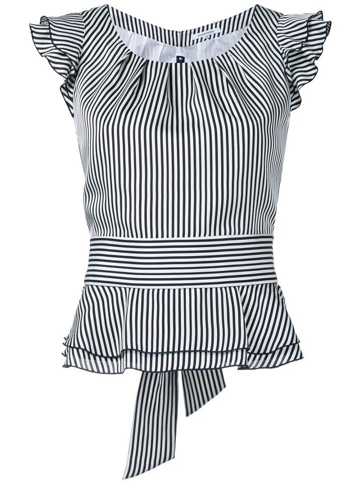 Guild Prime - Striped Frilled Cap Sleeve Blouse - Women - Polyester - 36, White, Polyester