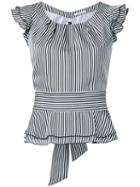 Guild Prime - Striped Frilled Cap Sleeve Blouse - Women - Polyester - 36, White, Polyester