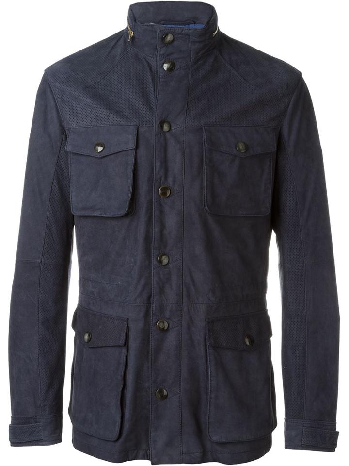 Etro Patch Pocket Jacket, Men's, Size: L, Blue, Suede/silk/acetate/viscose