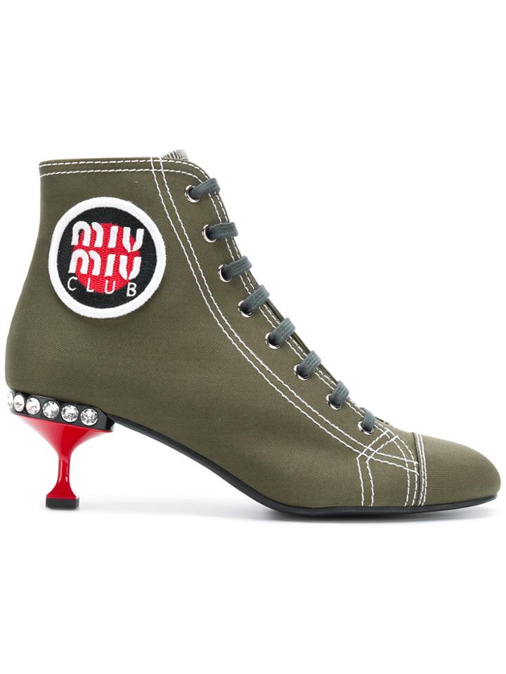 Miu Miu Embellished Military Booties - Green