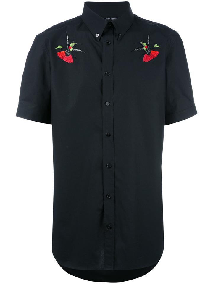 Alexander Mcqueen Bird Embroidered Button Down Shirt, Men's, Size: 39, Black, Cotton/viscose