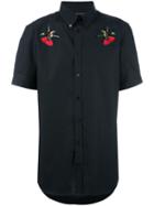 Alexander Mcqueen Bird Embroidered Button Down Shirt, Men's, Size: 39, Black, Cotton/viscose