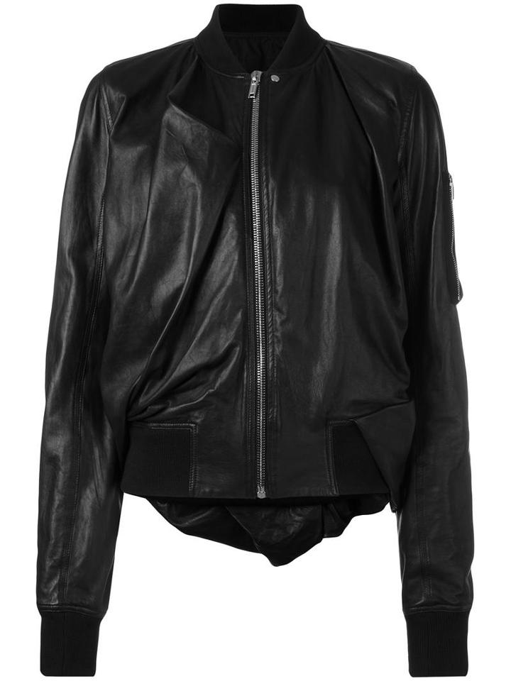 Rick Owens Leather Bomber Jacket, Women's, Size: 42, Black, Lamb Skin/virgin Wool/cotton/cupro