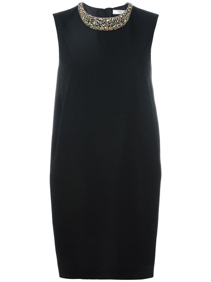 Lanvin Embellished Collar Shift Dress, Women's, Size: 38, Black, Wool/glass/resin/cupro