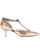 Red Valentino Glitter T-bar Sandals - Metallic
