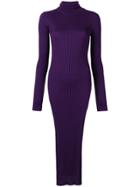 Erika Cavallini Rib Knit Turtleneck Maxi Dress - Purple