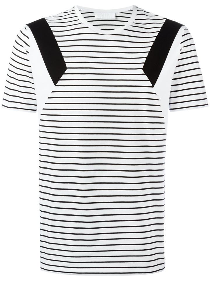 Neil Barrett Geometric Detail Striped T-shirt, Men's, Size: Medium, Black, Cotton