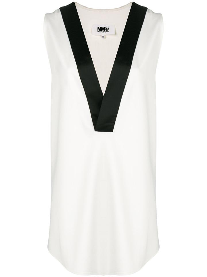 Mm6 Maison Margiela Plunge Neck Longline Tank - White