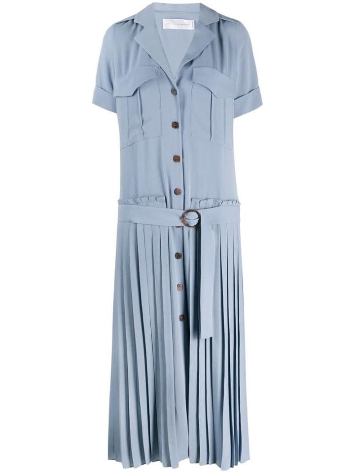 Victoria Beckham Pleated Long Shirt Dress - Blue