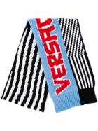 Versace Striped Logo Knitted Scarf - Black