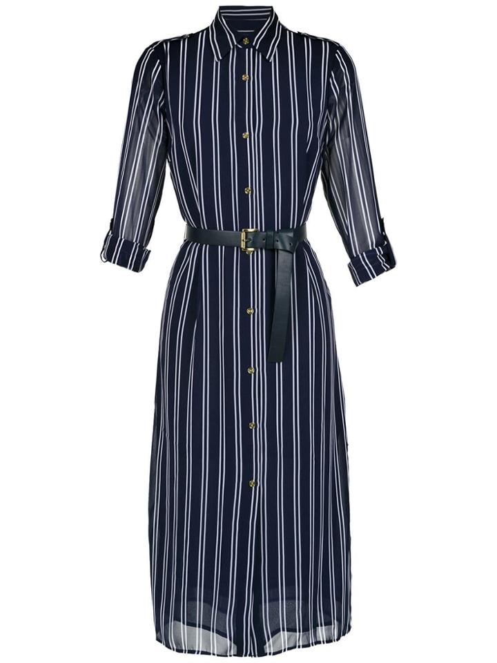 Michael Michael Kors Striped Belted Shirt Dress - Blue