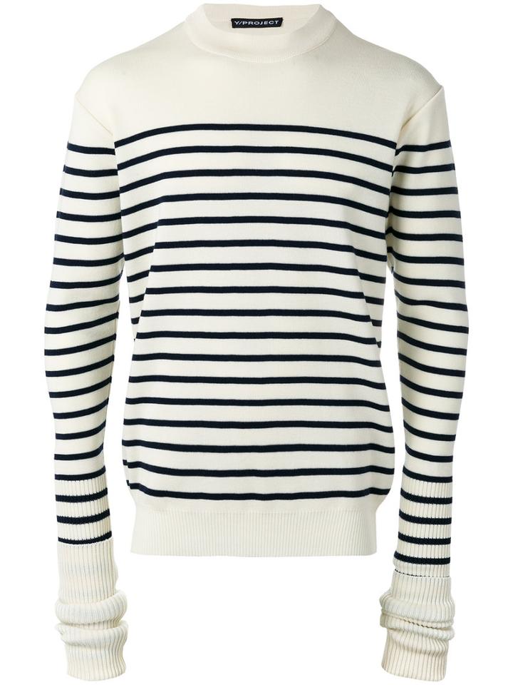 Y / Project Elongated Sleeve Striped Sweater, Adult Unisex, Size: Xl, White, Merino
