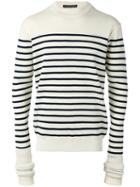 Y / Project Elongated Sleeve Striped Sweater, Adult Unisex, Size: Xl, White, Merino