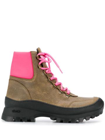 Mr & Mrs Italy Neon Pink Panelled Boots - Brown