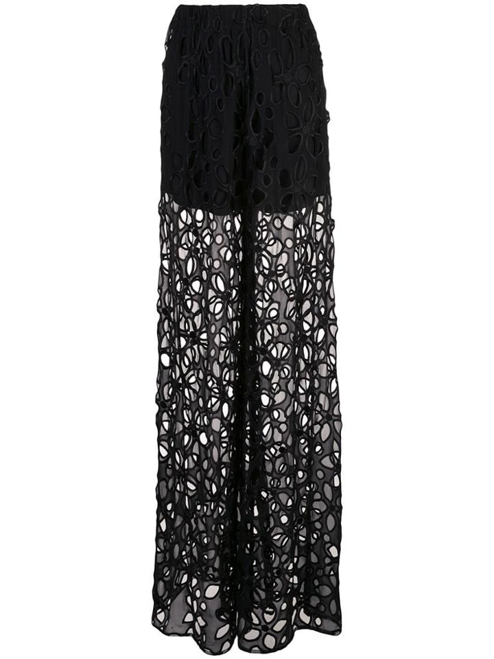 Vera Wang Embroidered Palazzo Pants - Black