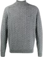 Sun 68 High Collar Cable Knit Jumper - Grey