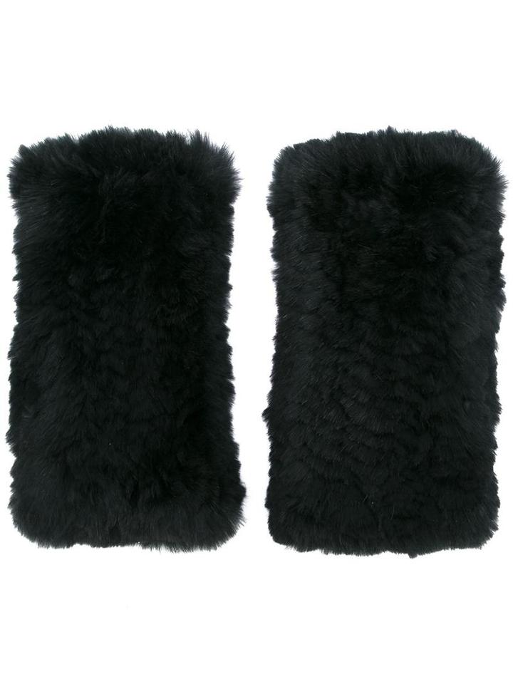 Diane Von Furstenberg Fingerless Gloves, Women's, Black, Rabbit Fur
