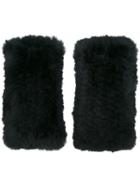 Diane Von Furstenberg Fingerless Gloves, Women's, Black, Rabbit Fur