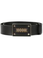 Dolce & Gabbana Logo Plaque Buckle Belt, Men's, Size: 110, Black, Leather