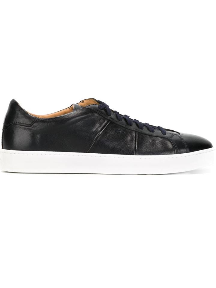 Santoni Classic Lace-up Sneakers, Men's, Size: 7, Blue, Calf Leather/leather/rubber
