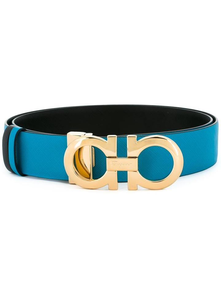 Salvatore Ferragamo Double Gancini Buckle Belt, Women's, Size: 100, Blue, Calf Leather