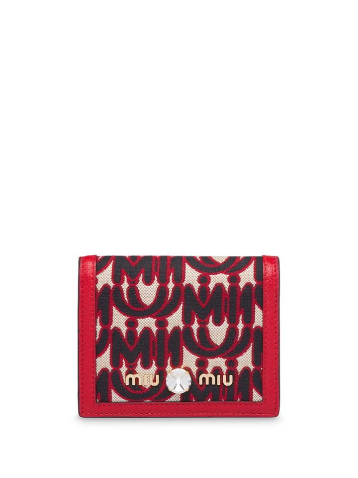 Miu Miu Jacquard Fabric And Madras Leather Wallet - Red