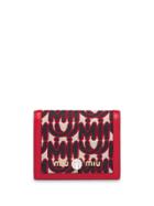 Miu Miu Jacquard Fabric And Madras Leather Wallet - Red