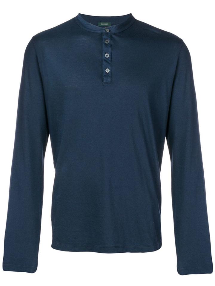 Zanone Long Sleeve Henley Top - Blue