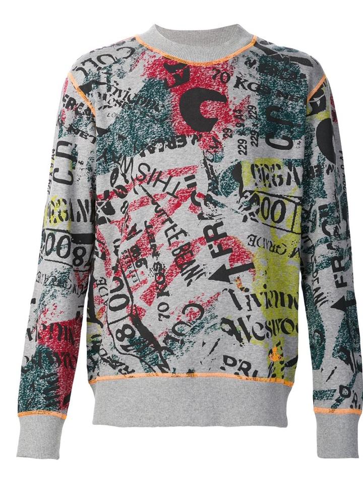 Vivienne Westwood Anglomania Graffiti Print Sweatshirt, Men's, Size: Medium, Grey, Cotton