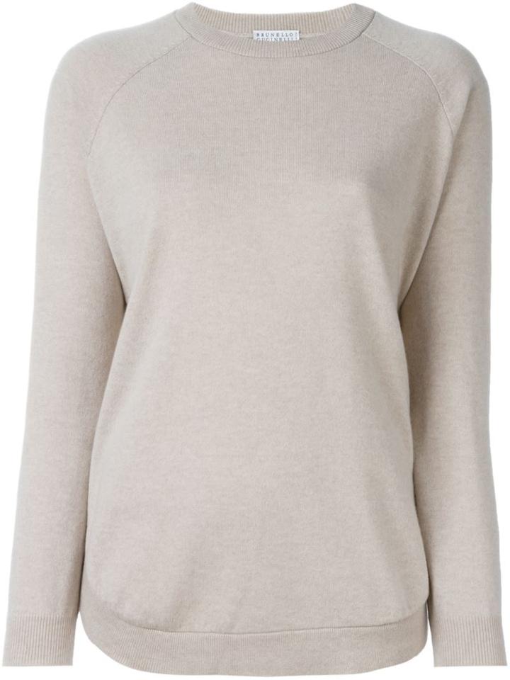 Brunello Cucinelli Round Neck Jumper, Women's, Size: Xxl, Nude/neutrals, Silk/spandex/elastane/cashmere