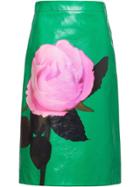 Prada Rose Print Midi Skirt - Green
