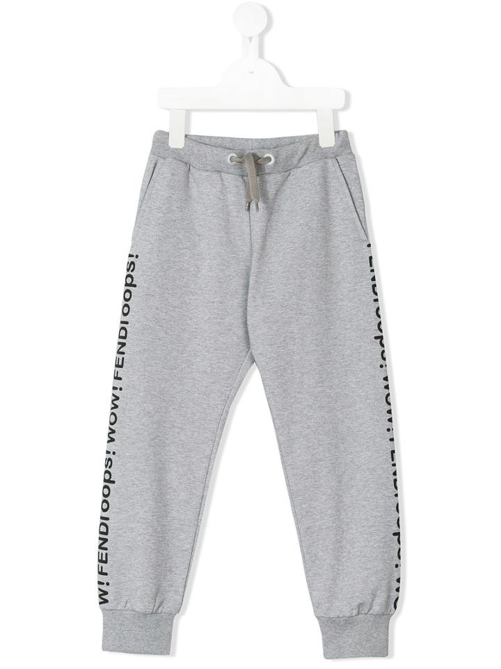 Fendi Kids - Logo Print Track Pants - Kids - Cotton/spandex/elastane - 4 Yrs, Grey
