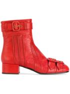 Prada Buckle Embellished Boots - Red